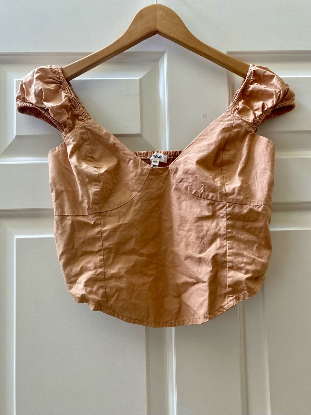 Aerie Crop Top Brown Corset Summer Top Puff Sleeves XS 100% Cotton